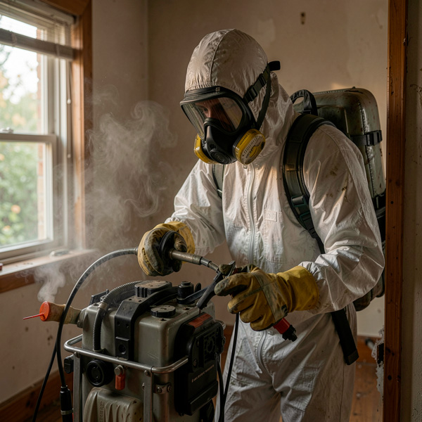 Inspección técnica de plagas en Bogotá: Especialista identificando puntos críticos de infestación en una planta de alimentos.